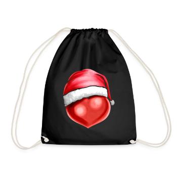 Heart With Santas Hat On Christmas - Turnbeutel - Schwarz - Vorne