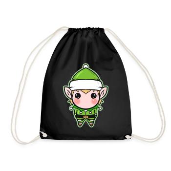 Xmas Christmas Tree Ball Globe Kawaii Elf - Drawstring Bag - black - Front