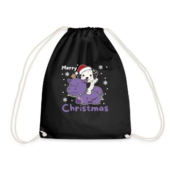 Christmas Hippo Dalmatians Merry Christmas - Drawstring Bag - black - Front