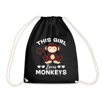 This Girl loves Monkeys - Orangutan Monkey Lover - Drawstring Bag - black - Front