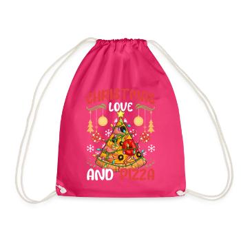 Pizza Junk Food lustiger Spruch Weihnachten, Liebe - Turnbeutel - Fuchsia - Vorne