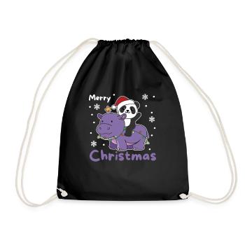 Weihnachts Hippo Panda frohe Weihnachten Hippo - Turnbeutel - Schwarz - Vorne
