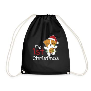 Jack Russell Christmas Dogs my 1st Christmas - Drawstring Bag - black - Front
