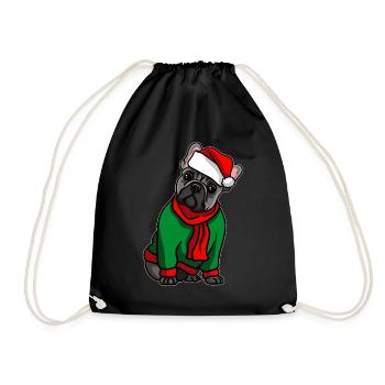 Bulldog avec chapeau de Noël costume de Noël - Sac de sport léger - noir - Devant
