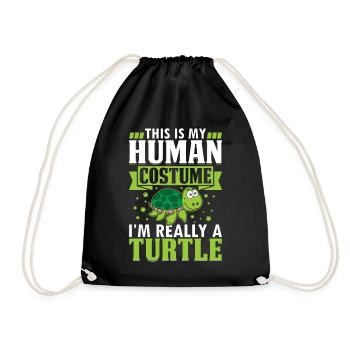 Turtle Lover - This Is My Human Costume I'm Really - Drawstring Bag - black - Front