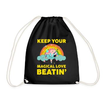 Rainbow Animal Singing Playing Unicorn Lover - Drawstring Bag - black - Front
