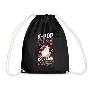 K-Pop All Day K-Drama All Night Korea Kawaii Anime - Drawstring Bag - black - Front
