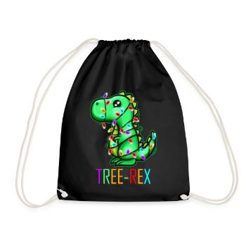 Christmas Tree Rex T-Rex Fairy Lights Light Chain - Drawstring Bag - black - Front