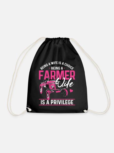 Farming Farmer Wife Tractor Being - Drawstring Bag - black