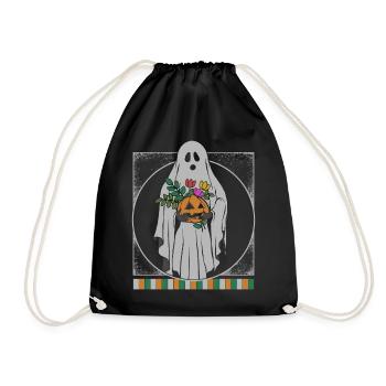 Halloween Shirt, Ghost Holding Pumpkin Spooky - Drawstring Bag - black - Front