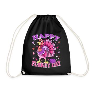 Thanksgiving Female Turkey Happy Turkey Day - Drawstring Bag - black - Front