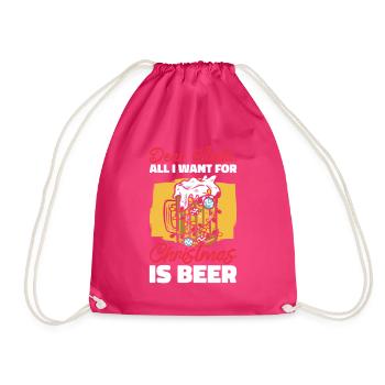 Dear Santa Christmas Beer Drinking Beer Lover - Drawstring Bag - fuchsia - Front