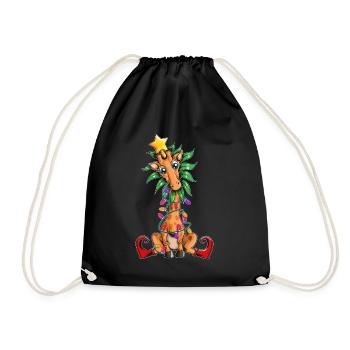 Giraffe Christmas Tree Light Chain Elf Shoes - Drawstring Bag - black - Front