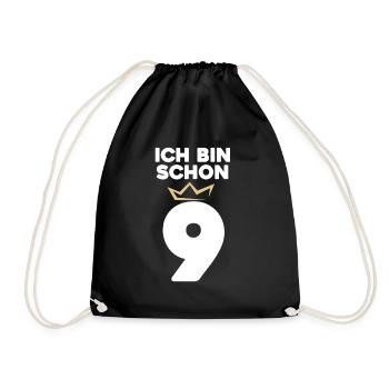 9 Geburtstag - 9 Jahre mit Krone - Turnbeutel - Schwarz - Vorne