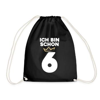 6 Geburtstag - 6 Jahre mit Krone - Turnbeutel - Schwarz - Vorne