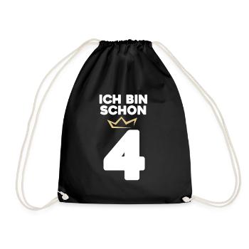 4 Geburtstag - 4 Jahre mit Krone - Turnbeutel - Schwarz - Vorne