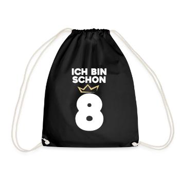 8 Geburtstag - 8 Jahre mit Krone - Turnbeutel - Schwarz - Vorne