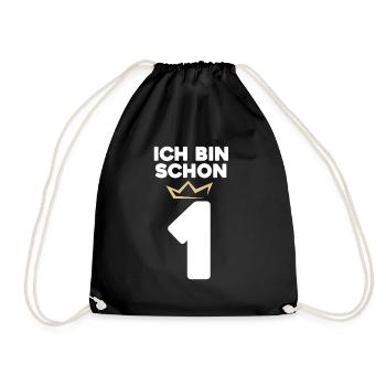 1 Geburtstag - 1 Jahre mit Krone - Turnbeutel - Schwarz - Vorne