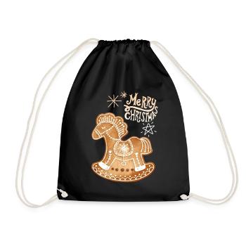 Gingerbread Horse gingerbread-horse Christmas - Drawstring Bag - black - Front