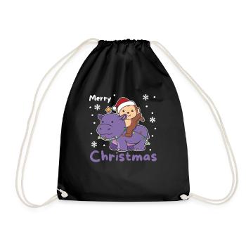 Weihnachts Hippo Affe frohe Weihnachten Hippo - Turnbeutel - Schwarz - Vorne