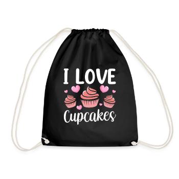 Ich Liebe Cupcakes Essen Süß Liebhaber Cupcake - Turnbeutel - Schwarz - Vorne