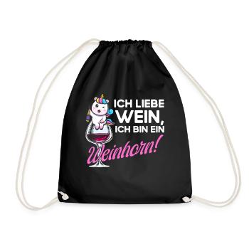 Ich Liebe Wein Ich Bin ein Einhorn - Turnbeutel - Schwarz - Vorne