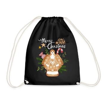 Weihnachten Lebkuchen-Engel, Weihnachtsengel - Turnbeutel - Schwarz - Vorne