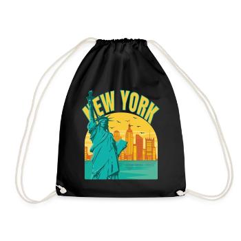 New York City Liberty Island Bridge NY Souvenir US - Drawstring Bag - black - Front