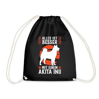 Alles ist besser mit Akita Inu japanischer Spitz - Turnbeutel - Schwarz - Vorne