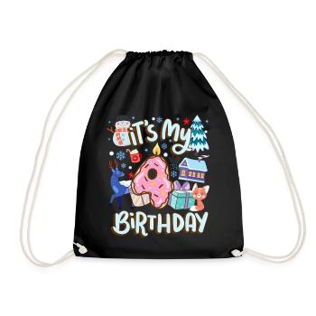 It's my 4 birthday snowman holiday donut - Drawstring Bag - black - Front