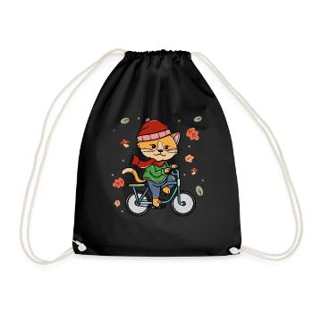 Cycling Autumn Cycling Cat Rider - Drawstring Bag - black - Front