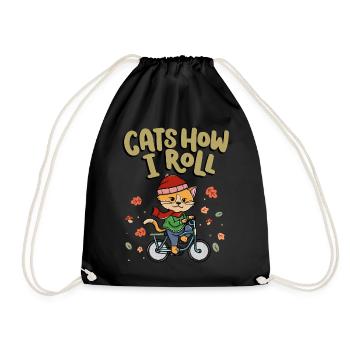 Katzen How I Roll Fahrradfahren Radfahren - Turnbeutel - Schwarz - Vorne