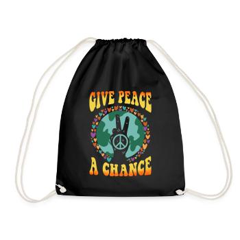 Hippie Tshirt Peace Movement Woodstock Boho Groove - Drawstring Bag - black - Front
