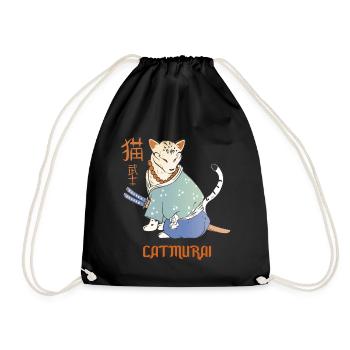 Katze Samurai Catmurai Japanischer Krieger Lustige - Turnbeutel - Schwarz - Vorne