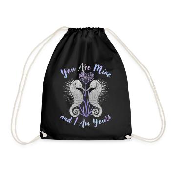 Valentine's Day Saying Seahorse Motif, Love Love - Drawstring Bag - black - Front