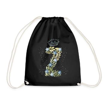Monogramm Buchstabe Z mit Krone, florales Ornament - Turnbeutel - Schwarz - Vorne