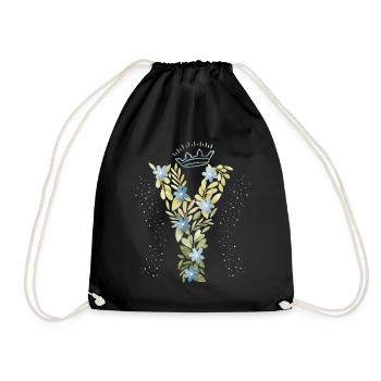 Monogramm Buchstabe Y mit Krone, florales Ornament - Turnbeutel - Schwarz - Vorne