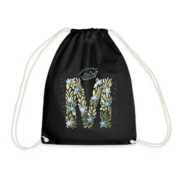Monogramm Buchstabe M mit Krone, florales Ornament - Turnbeutel - Schwarz - Vorne