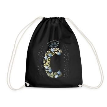 Monogramm Buchstabe C mit Krone, florales Ornament - Turnbeutel - Schwarz - Vorne