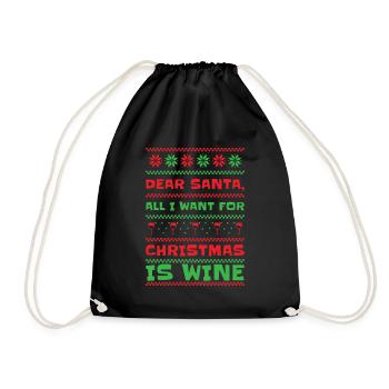 Dear Santa Christmas Wine Holiday Drinking Wine - Drawstring Bag - black - Front