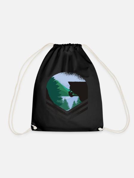 MODERN MOUNTAIN WITH MOUNTAINEER IN THE FOREST - Drawstring Bag - black