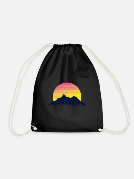 MOUNTAIN RETROWAVE SUNSET - Drawstring Bag - black