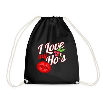I Love My Ho's Kissing Mouth Mistletoe Christmas - Turnbeutel - Schwarz - Vorne