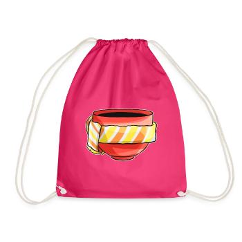 Autumn Beaker With Yellow Orange Striped Scarf - Drawstring Bag - fuchsia - Front