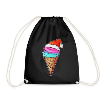Ice Cream Cone With Ice Cream And Santas Hat For - Drawstring Bag - black - Front