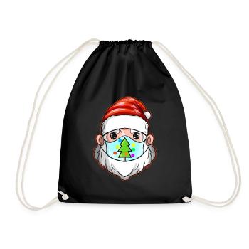 Santa With Christmas Tree Mask Celebrating - Drawstring Bag - black - Front