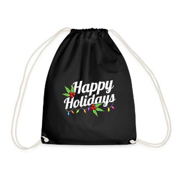 Happy Holidays Logo With Fairy Lights Mistletoe - Turnbeutel - Schwarz - Vorne