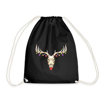 Reindeer Skull of Rudolph With Fairy Lights Dark - Drawstring Bag - black - Front