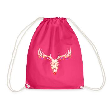 Reindeer Skull of Rudolph With Fairy Lights Dark - Drawstring Bag - fuchsia - Front