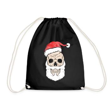 Skull With Beard And Santas Hat For Dark Christmas - Drawstring Bag - black - Front